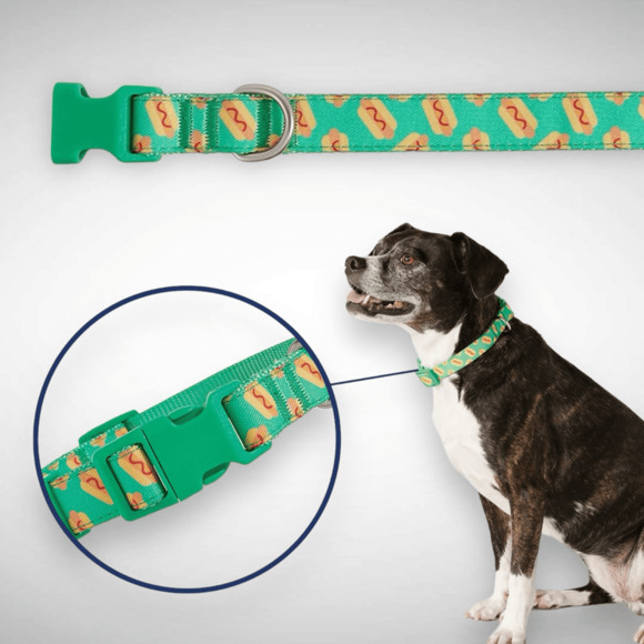 Top Paw Other - Top‎ Paw Hot Dog Graphic Adjustable Nylon Dog Collar Size Small Green Standard